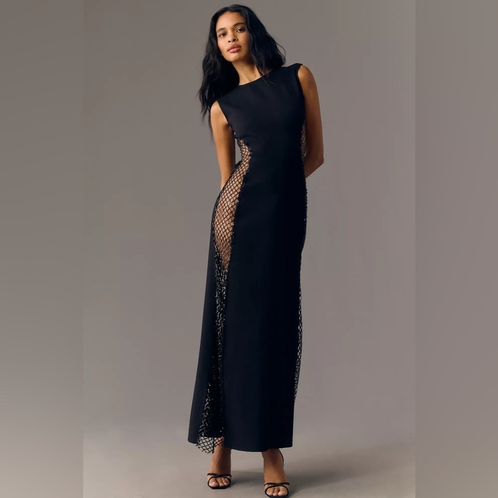 NWT Delfi Collective Sleeveless Sheer-Side Maxi Dress - Picture 2 of 5